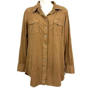 Soft Surroundings Soft Sueded Western Brown Pearl Snap Long Sleeve Top Shirt S